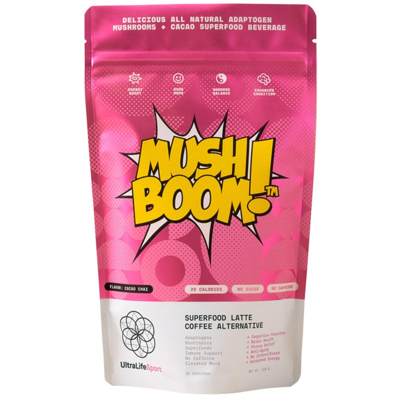 Ultra Life Sport - MushBoom Organic Mushroom Coffee Alternative Drink - 30 Servings 7 Mushroom Cacao Blend - Cordyceps, Lion’s Mane, Chaga, Maitake, Shiitake, Reishi & Turkey Tail - Caffeine Free - Image 1